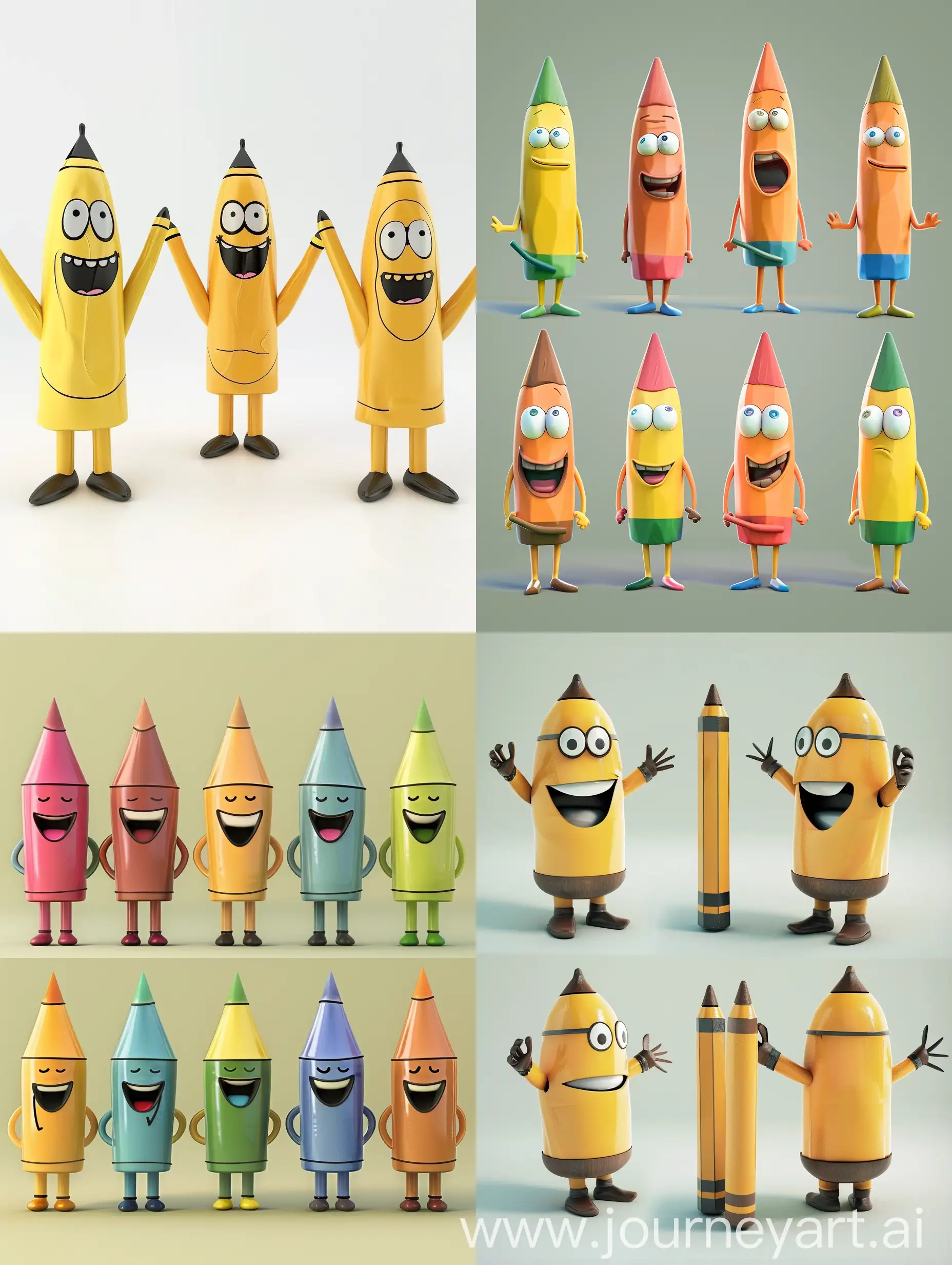 A crayon character in different positions.  for kids story. kids character. Three-dimensional. with different poses