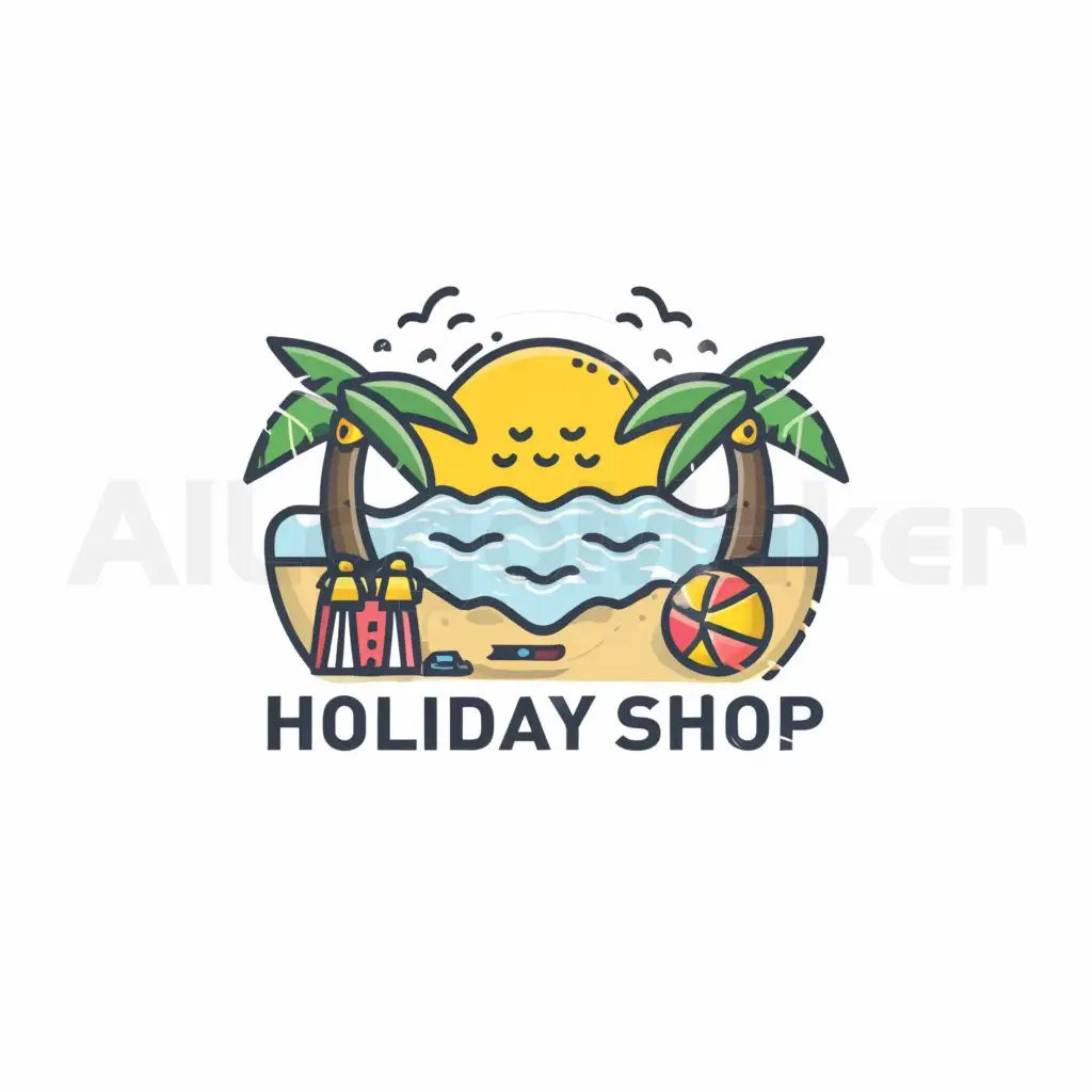 a logo design,with the text "Holiday Shop", main symbol:beach , umbrella,Moderate,be used in Travel industry,clear background