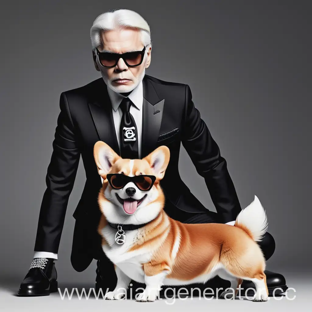Karl-Lagerfeld-Logo-with-a-Ginger-Corgi-and-Grumpy-Owner