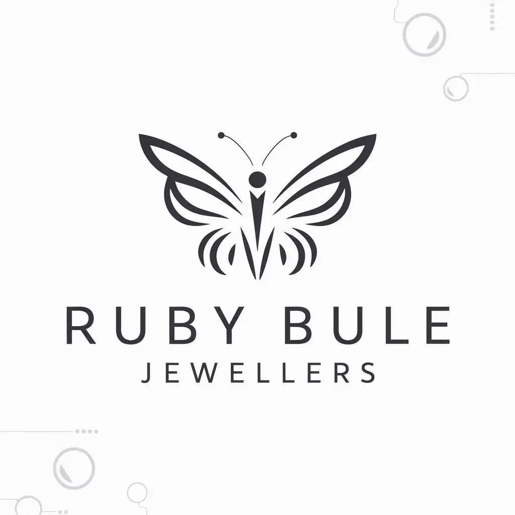 a logo design,with the text "RUBY BULE  JEWELLERS", main symbol:light goddess butterfly,Minimalistic,be used in Technology industry,clear background