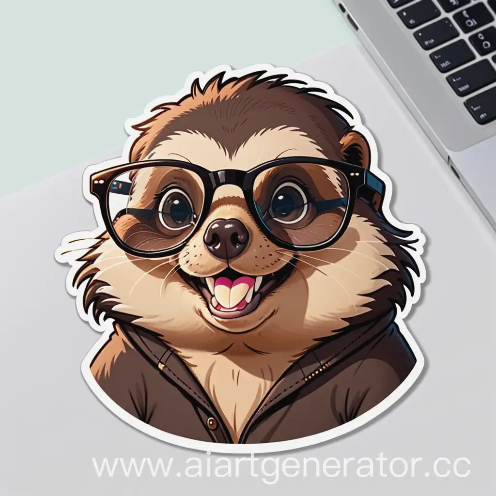 Cute-Mole-with-Glasses-and-BeaverLike-Teeth-Holding-a-Sticker-Whimsical-Animal-Art