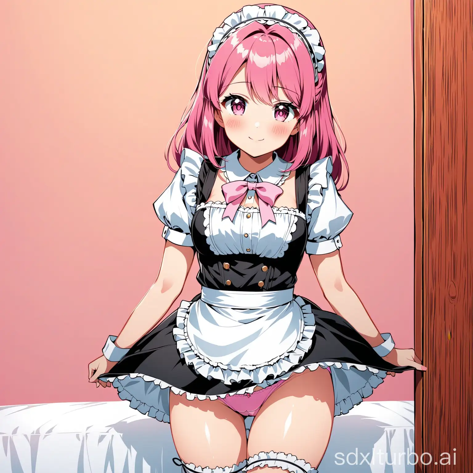 Thigh pink panties maid cute blushing