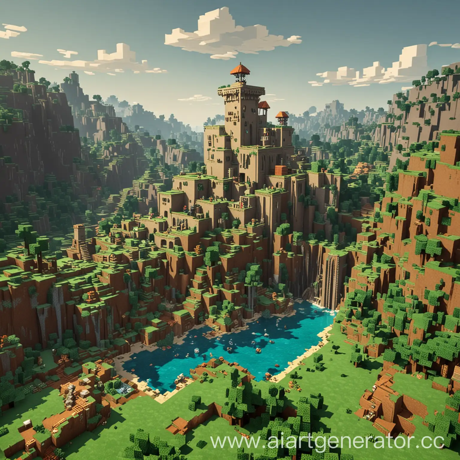 Creative-Block-Building-Game-Minecraft-Inspired-Landscape-with-Pixelated-Characters