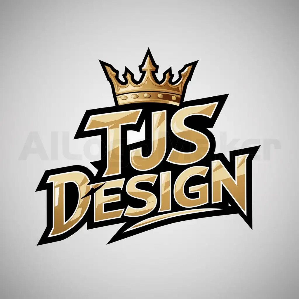 a logo design,with the text "TJS design graphitti lettering crown over j", main symbol:TJS design in graphitti lettering with crown over j,complex,clear background