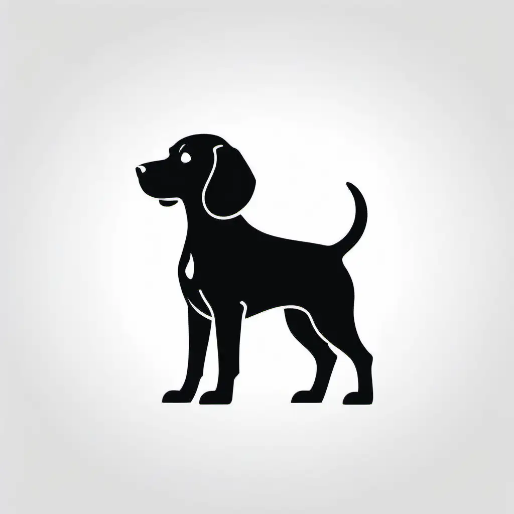 solid black filled flat silhouette flat svg icon, beagle dog with big ears is standing with head and neck slightly looking up, flat side view clipart, white background