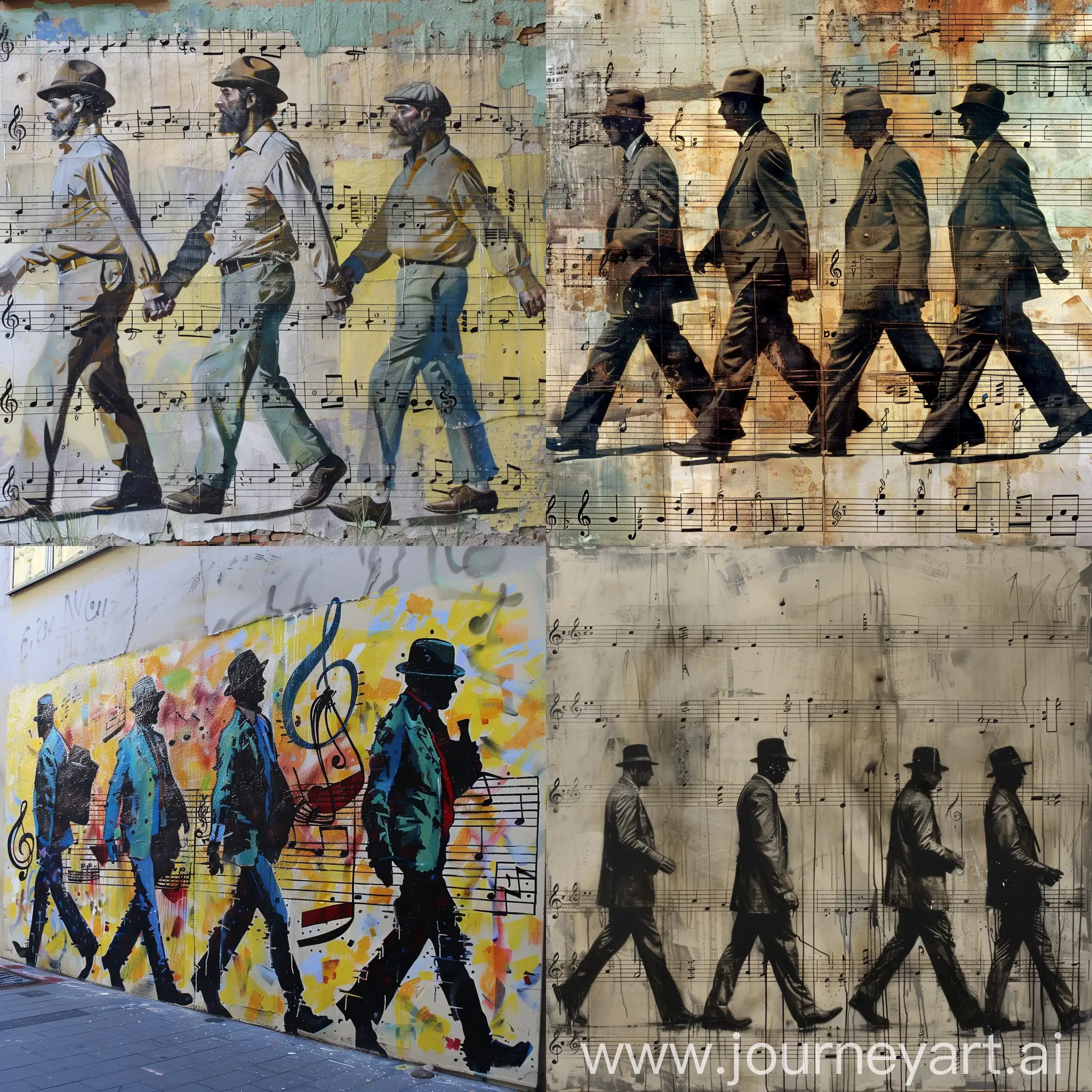 Colorful-Men-Walking-Along-Musical-Notes-Wallpaper
