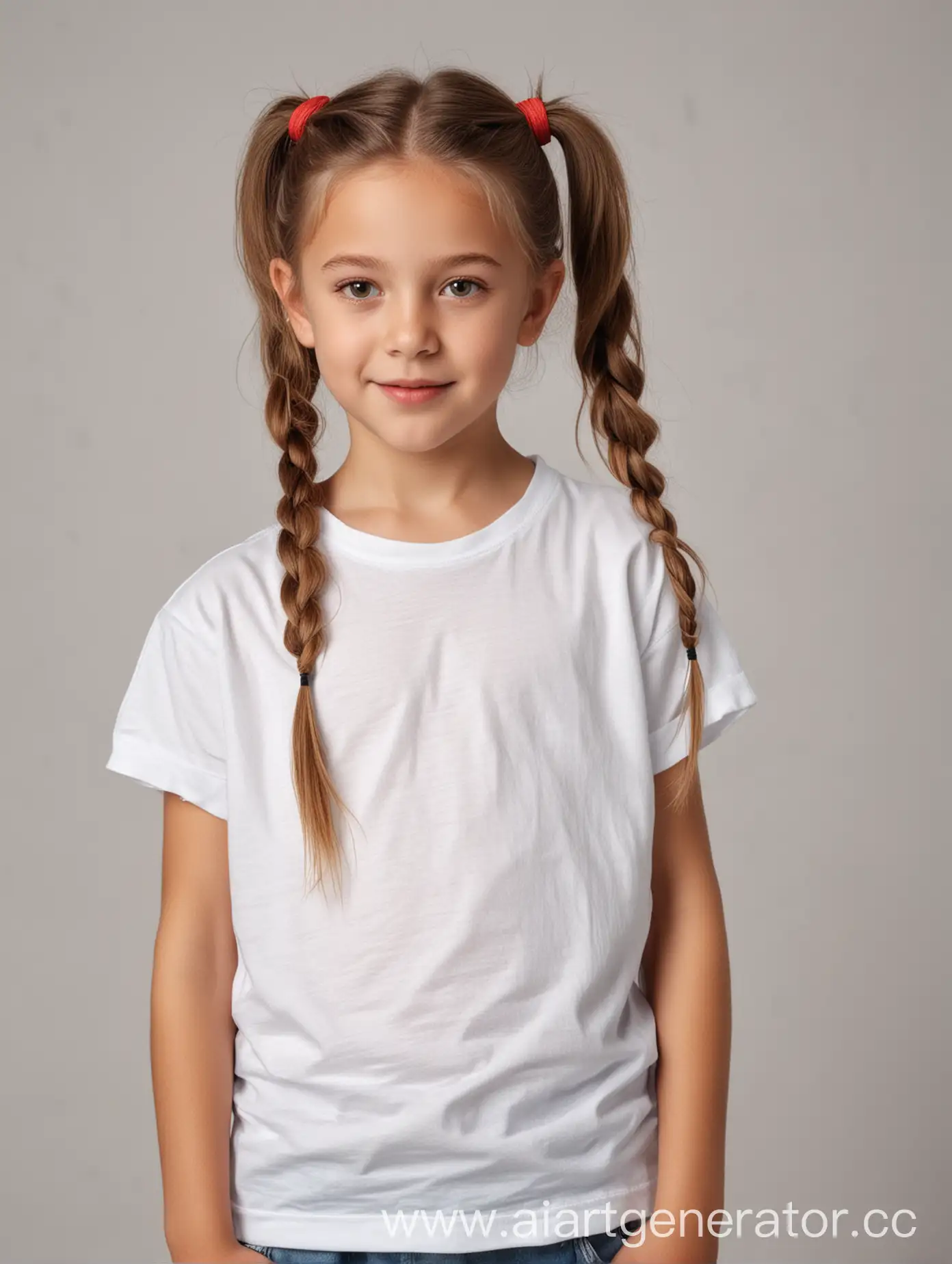Young-Girl-Model-in-White-TShirt-Age-7-Fair-Hair-in-Ponytails