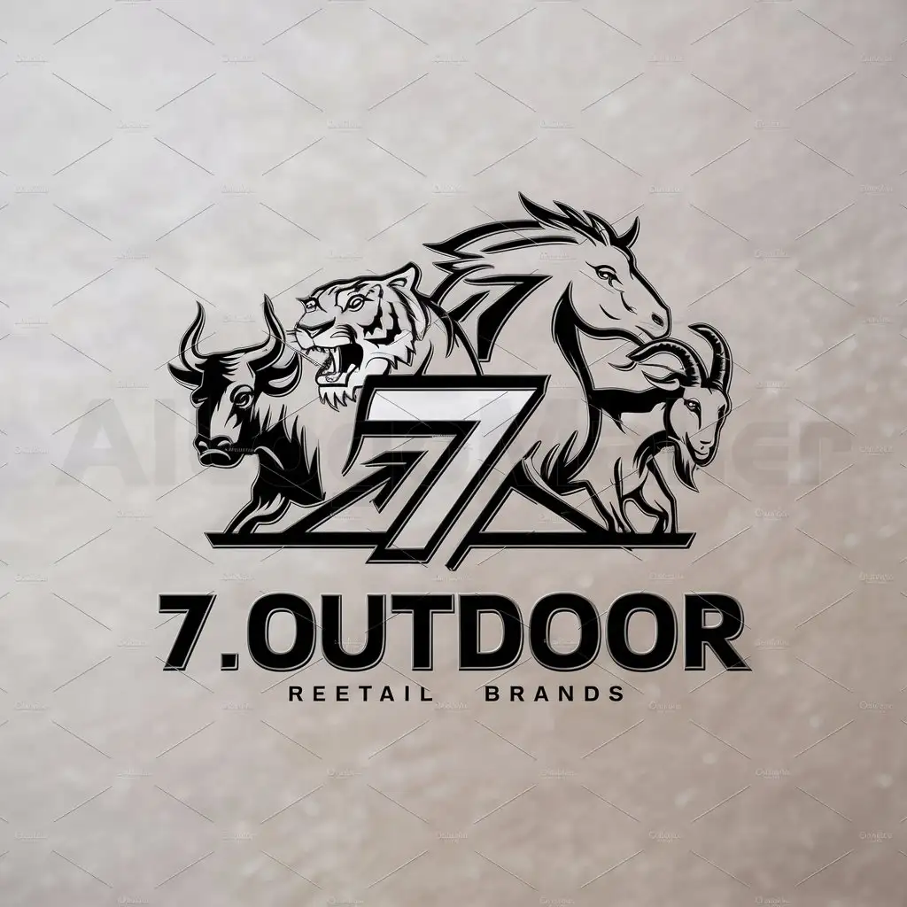 a logo design,with the text "7.outdoor", main symbol:bull tiger horse Goat,complex,be used in Retail industry,clear background