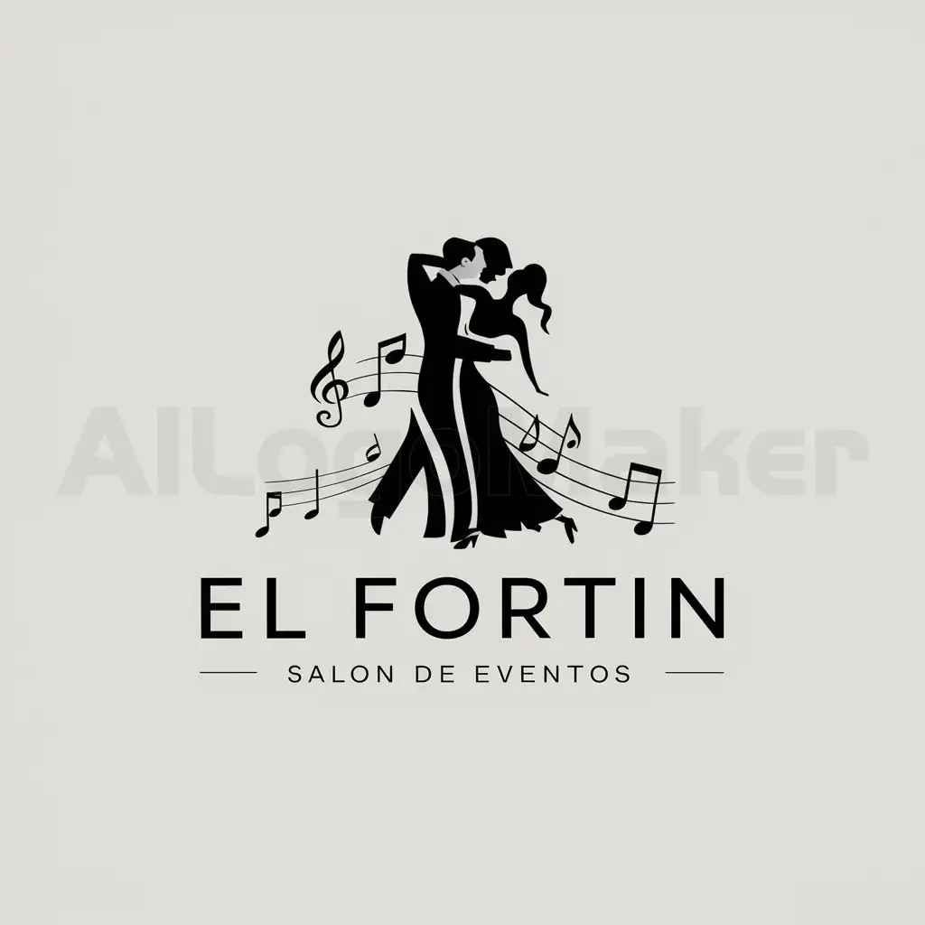 a logo design,with the text "EL FORTINnSALON DE EVENTOS", main symbol:COUPLE DANCING, MUSICAL NOTES,Moderate,clear background