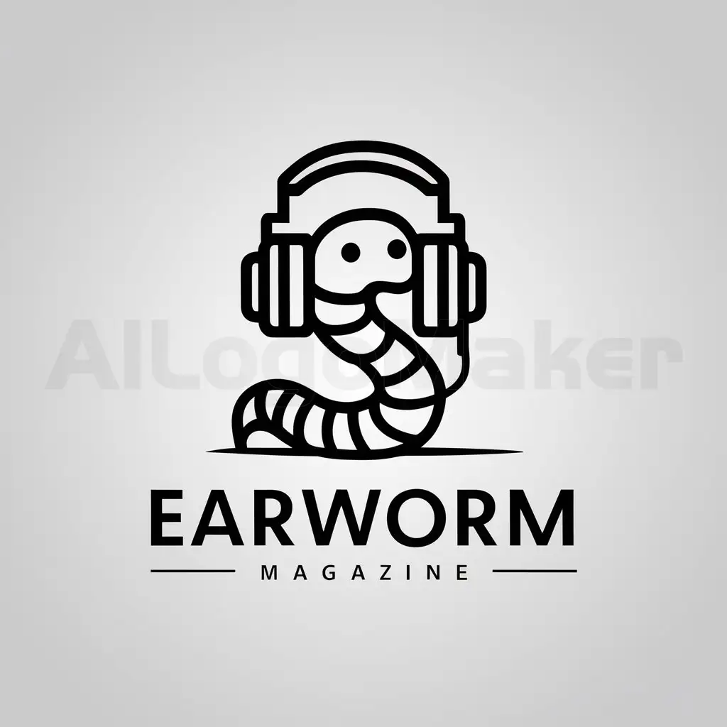 a logo design,with the text "earworm magazine", main symbol:worm with headphones,complex,be used in Entertainment industry,clear background