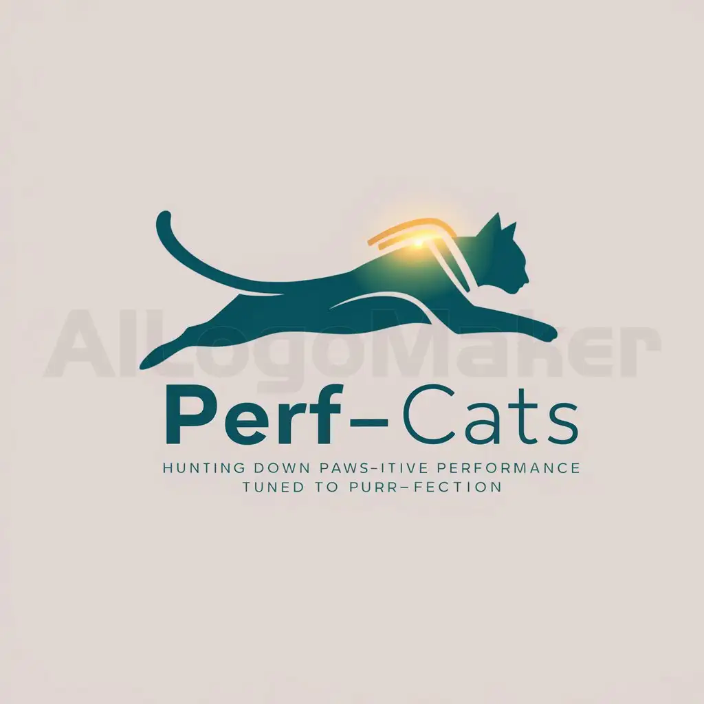a logo design,with the text "Perf-Cats", main symbol:Create a logo for a brand named 'Perf-cats' with the slogan 'Hunting Down Paws-itive Performance Tuned to Purr-fection'. The logo should be modern and minimalist, featuring imagery of cats and elements of technology. The design should be clean and professional, using a color scheme that blends a tech-savvy vibe with a playful, feline theme.,Moderate,clear background