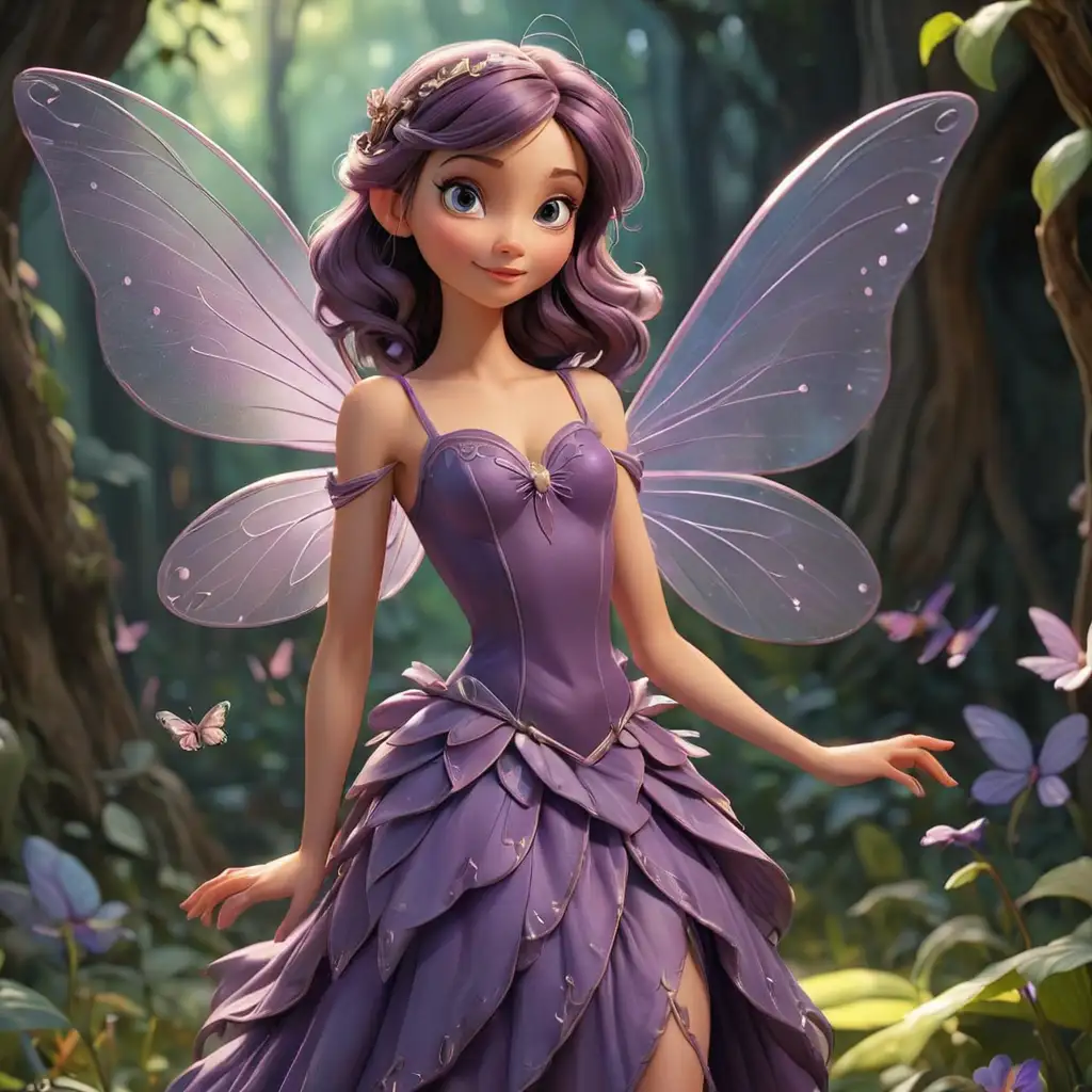 Enchanting 3D DisneyStyle Fairy with Purple Dress and Fairy Wings