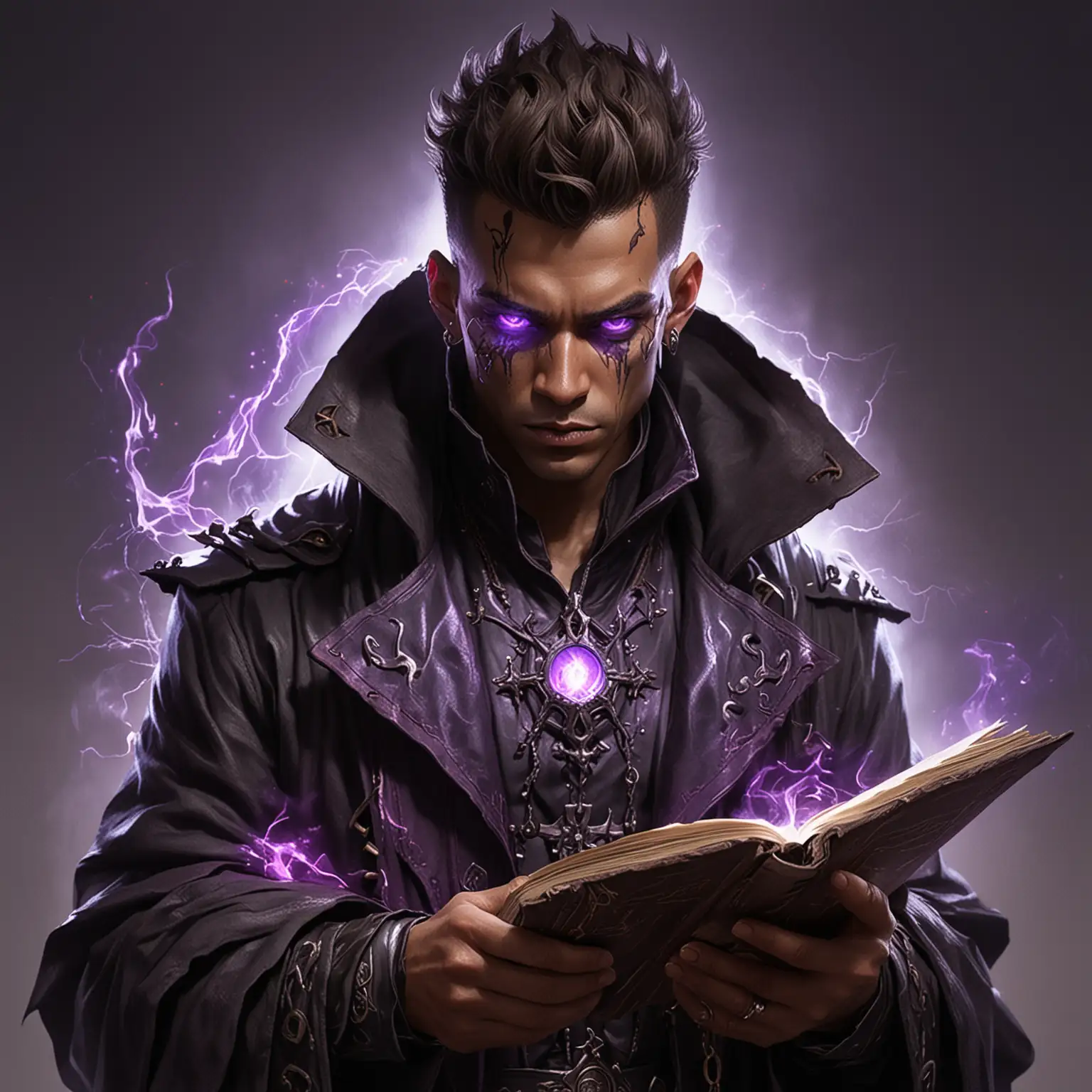Dark Fantasy Necromancer with Glowing Eye and Spellbook