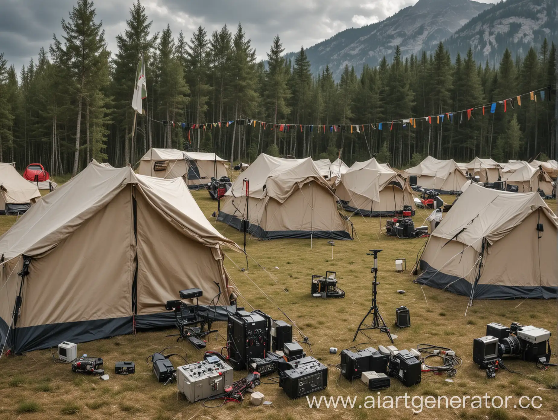 Group-with-Electrical-Instruments-and-Tents-in-Photo-Shoot-Setup
