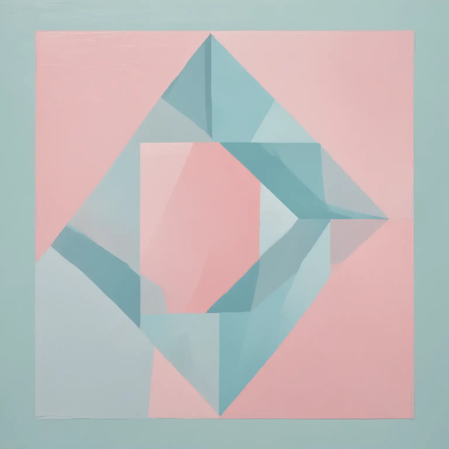 An illustration of an abstract geometric painting in baby pink and baby blue