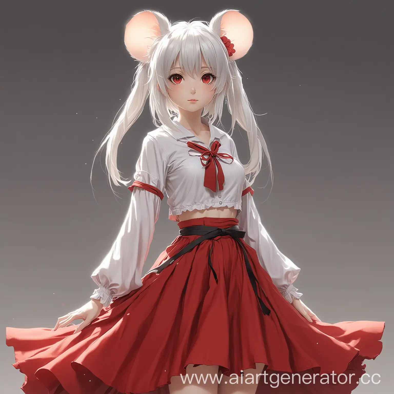 Мышка девочка аниме белые волосы красная длинная юбка