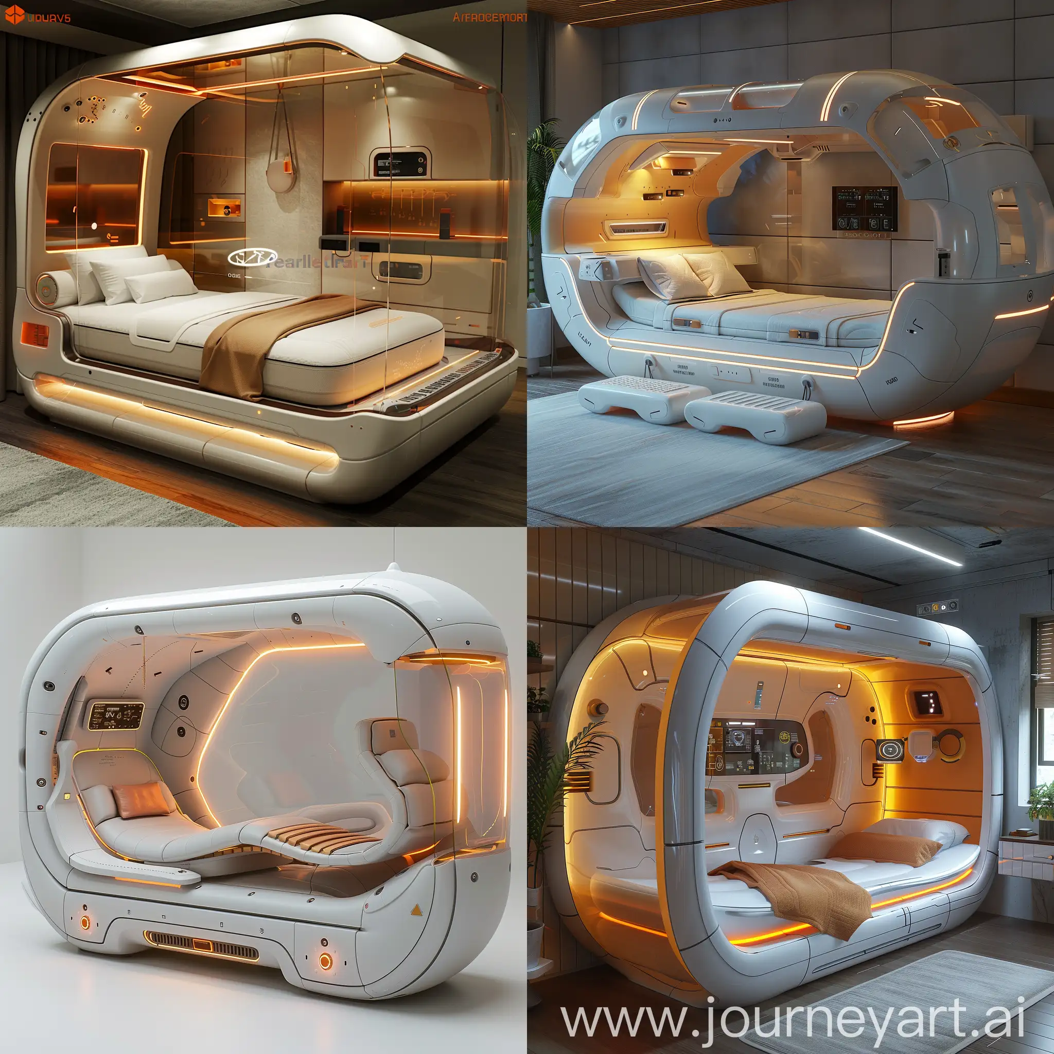 Futuristic bed, Adjustable Firmness Controls, Climate Control System, Sleep Monitoring Sensors, Smart Fabric Technology, Automated Cleaning Mechanisms, Built-in Massage Modules, Sound System and White Noise Generator, Wireless Charging Pads, Programmable Lighting, Emergency Alert System, Reinforced Frame Structure, Modular Component Design, Scratch-Resistant Surfaces, Waterproof and Stain-Resistant Fabrics, Anti-Corrosion Coating, Vibration Dampening, Thermal Management Systems, Dust and Allergen Filters, Battery Backup, Quality Assurance Sensors, Sleek, Aerodynamic Contours, Interactive Touch Panels, Ambient Lighting, Retractable Covers, Transparent Display Headboard, Integrated Sound System, Modular Add-Ons, Elevating Base, Smart Glass Privacy Panels, Solar Panels, Impact-Resistant Edges, UV-Resistant Coatings, Weatherproof Materials, Tempered Glass Components, Heavy-Duty Hinges and Joints, Non-Fading Textiles, Rust-Proof Metalwork, Mold-Resistant Finishes, Reinforced Support Slats, Easy-Clean Surfaces, unreal engine 5 --stylize 1000