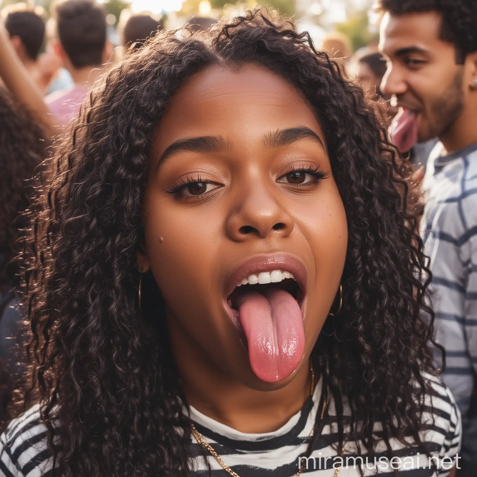 Playful Black Girl Sticking Her Tongue Out at Party
