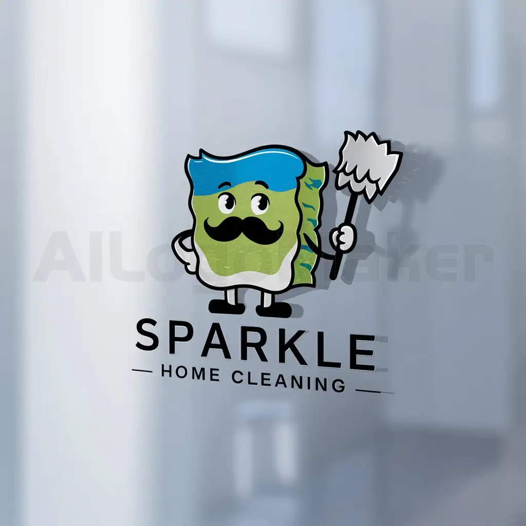 LOGO-Design-for-Sparkle-Home-Cleaning-Minimalistic-BlueGreen-Sponge-with-Mustache-Duster