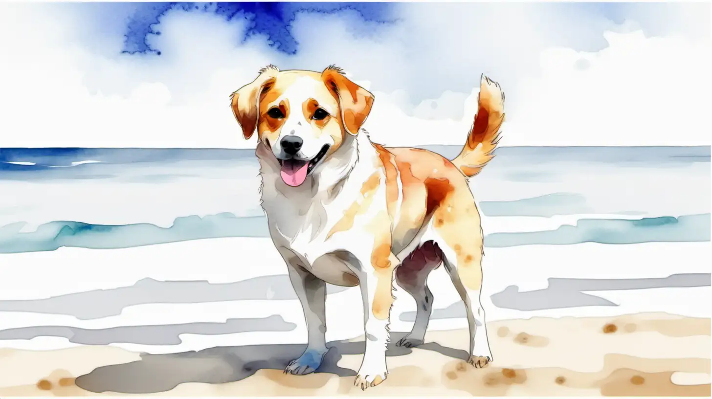 Playful Dog Enjoying Beach Fun in Watercolor Style