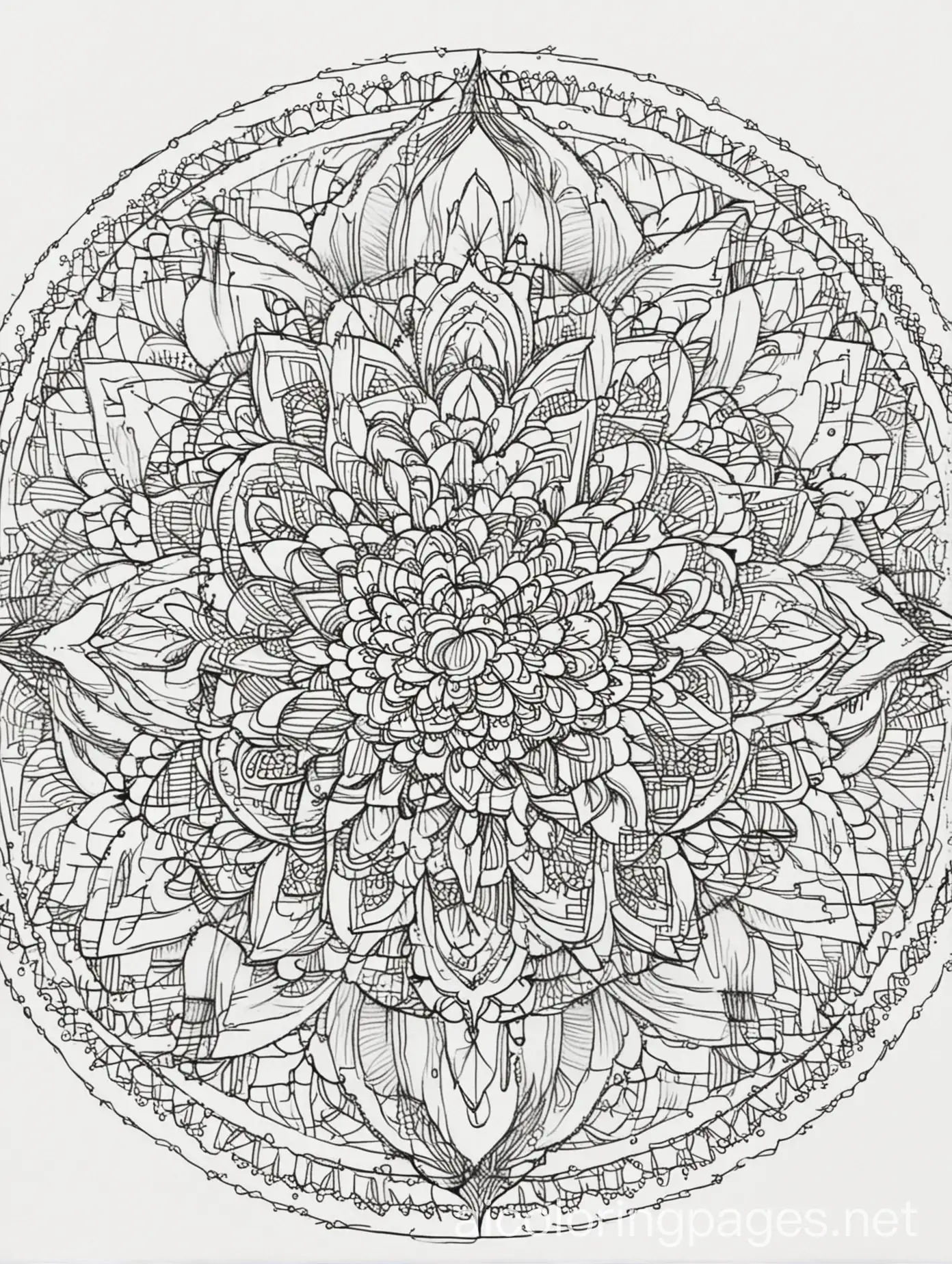 mandala
, Coloring Page, black and white, line art, white background, Simplicity, Ample White Space. The background of the coloring page is plain white to make it easy for young children to color within the lines. The outlines of all the subjects are easy to distinguish, making it simple for kids to color without too much difficulty