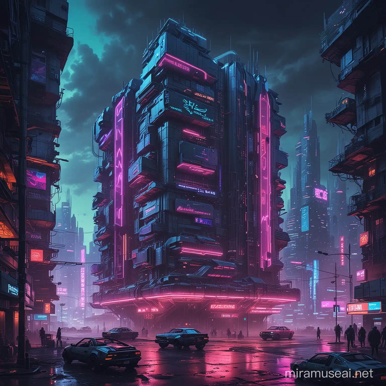Neon Cyberpunk PostApocalypse Cityscape for Design Planning