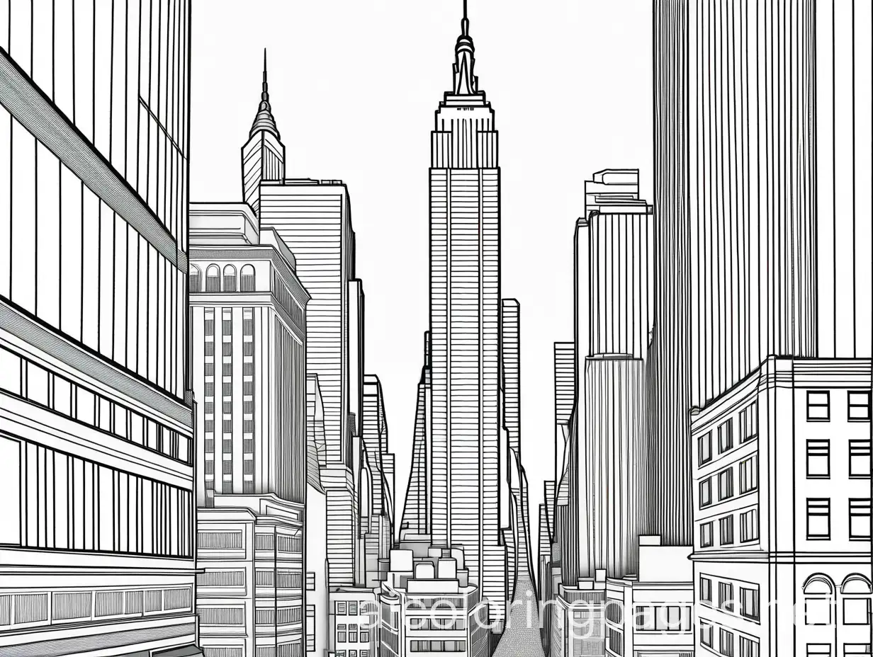 new york, Coloring Page, black and white, line art, white background, Simplicity, Ample White Space