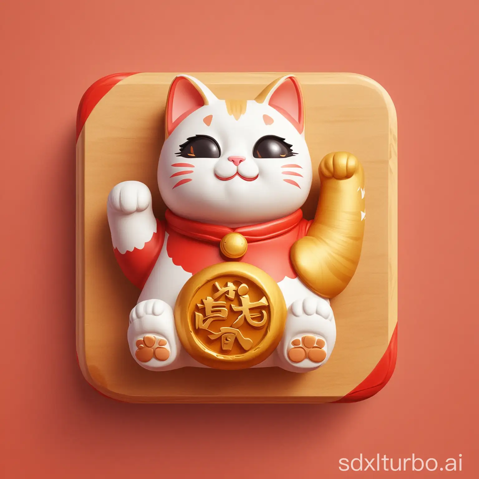 Create an app icon related to the lucky cat, with dimensions of 1024*1024, with more cartoon elements, fill the entire image, and avoid any blank spaces.