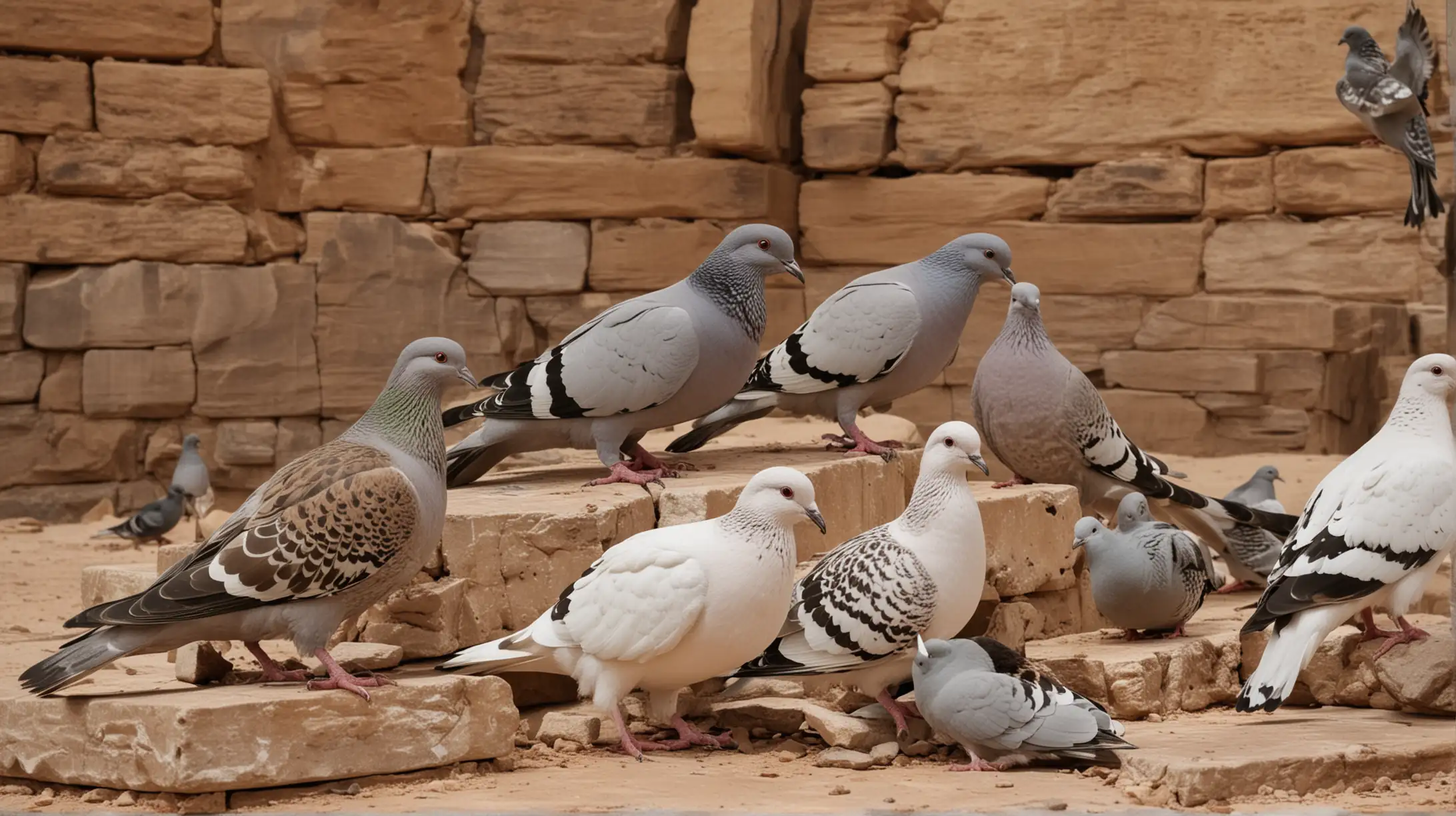 Desert Birds Gathering at Stone Altar in Biblical Moses Era