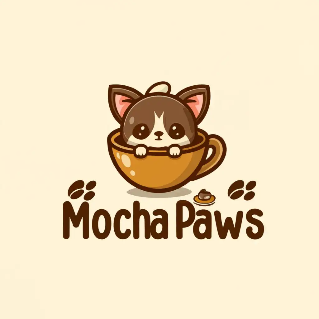 LOGO-Design-for-Mocha-Paws-Coffee-Cup-with-Cat-Ears-and-Tail-Curling-Around