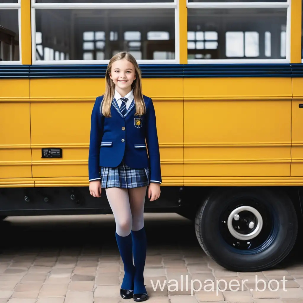 12-year-old girl full-height in an advertisement for school tights
