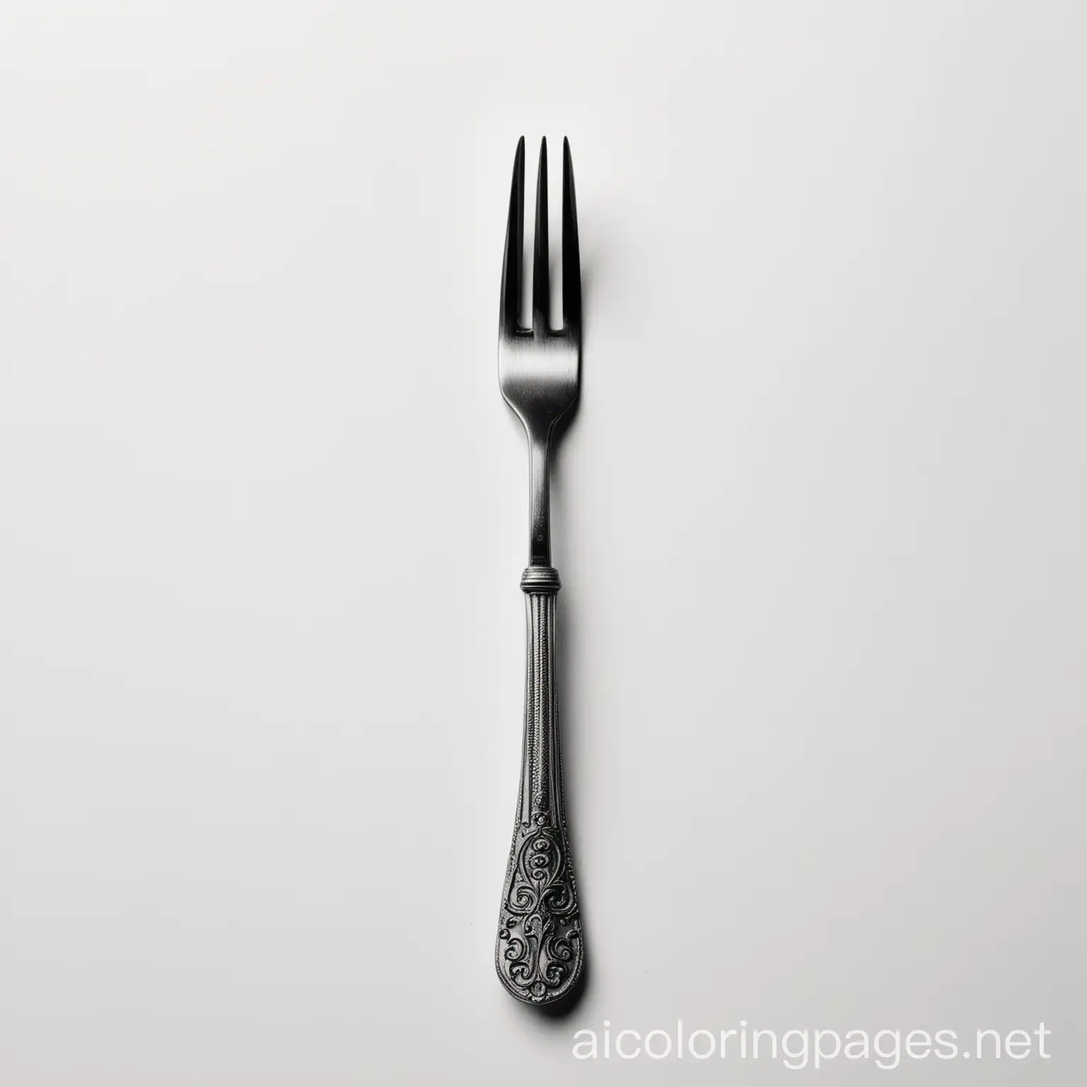 fork, Coloring Page, black and white, line art, white background, Simplicity, Ample White Space. The background of the coloring page is plain white to make it easy for young children to color within the lines. The outlines of all the subjects are easy to distinguish, making it simple for kids to color without too much difficulty