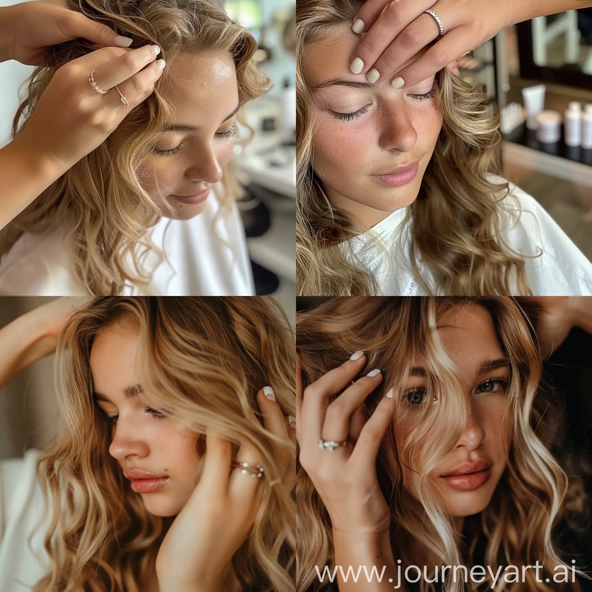 Teenage-Girl-Getting-Hair-Styled-at-Salon-with-Stylist-Touching-Hair