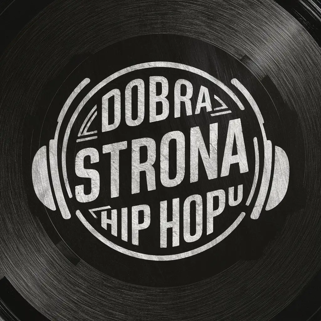 round logo, hip-hop style, vinyl texture draw pencil ,text: "Dobra Strona Hip Hopu"