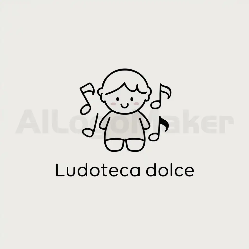 a logo design,with the text "Ludoteca Dolce", main symbol:Un niño con notas musicales,Minimalistic,be used in Education industry,clear background