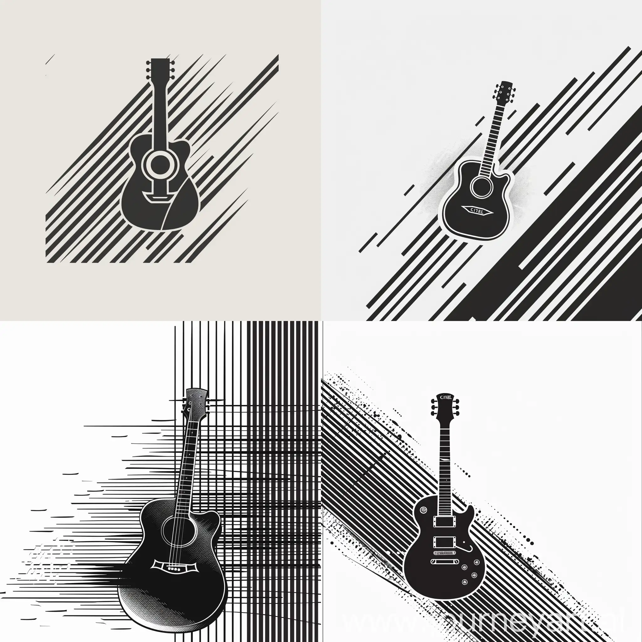 vector logo design of a company named Citadel Records black and white guitar abstract lines in background simple