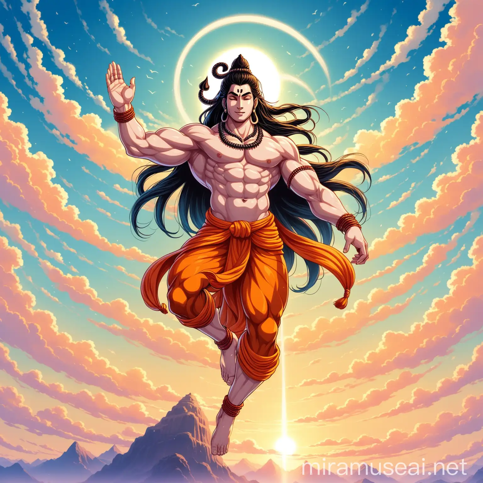lord shiva ji fly in the air with muscler body
