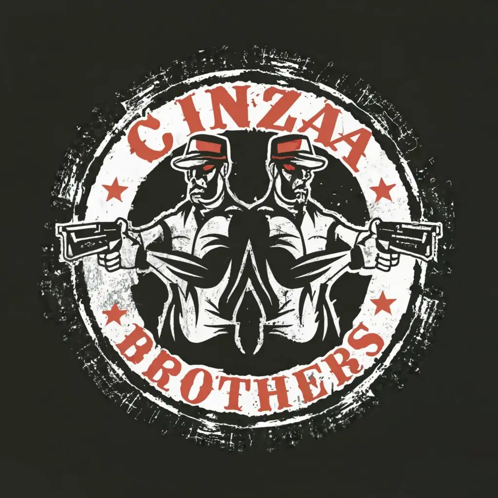 a logo design,with the text "Cinza Brothers", main symbol:Make a logo of two brothers equipped with guns in a design for a YouTube channel profile picture. One must be black, and the other must be white.,Moderate,be used in Entertainment industry,clear background