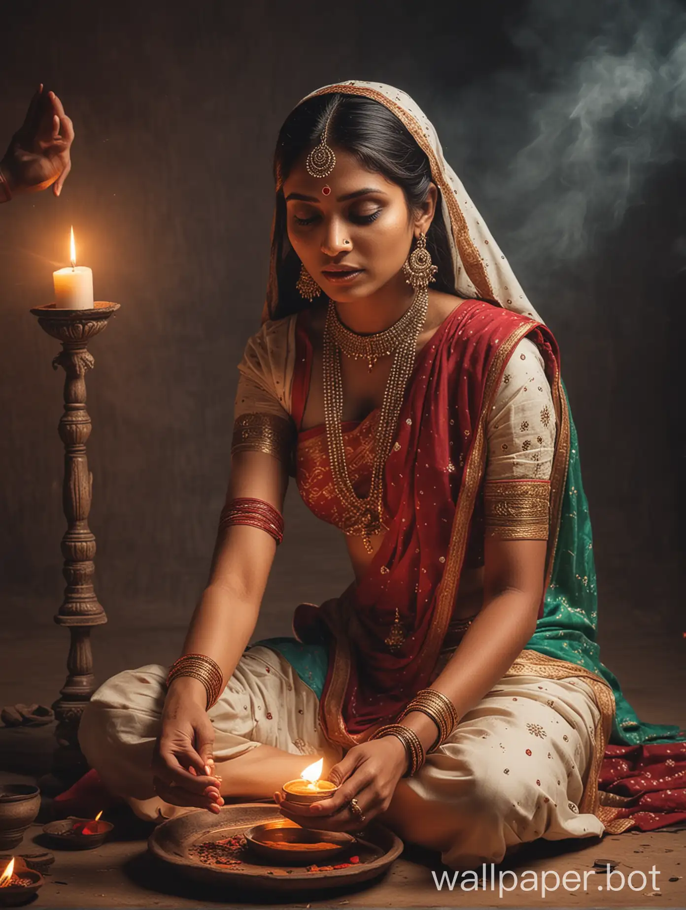 INDIAN LADY MYSTICAL PERFORMING RITUAL