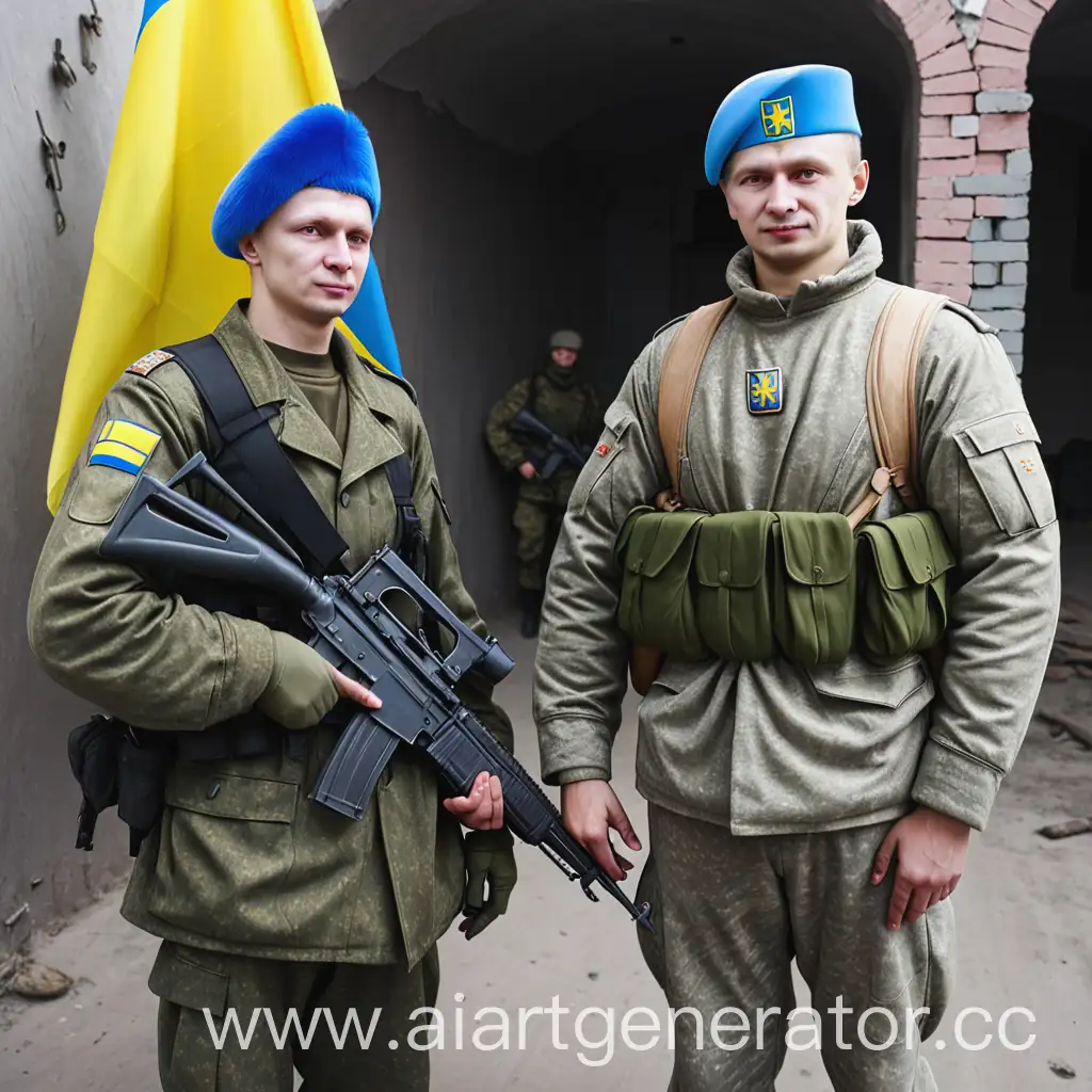 Русский военный стоит с украинцем
