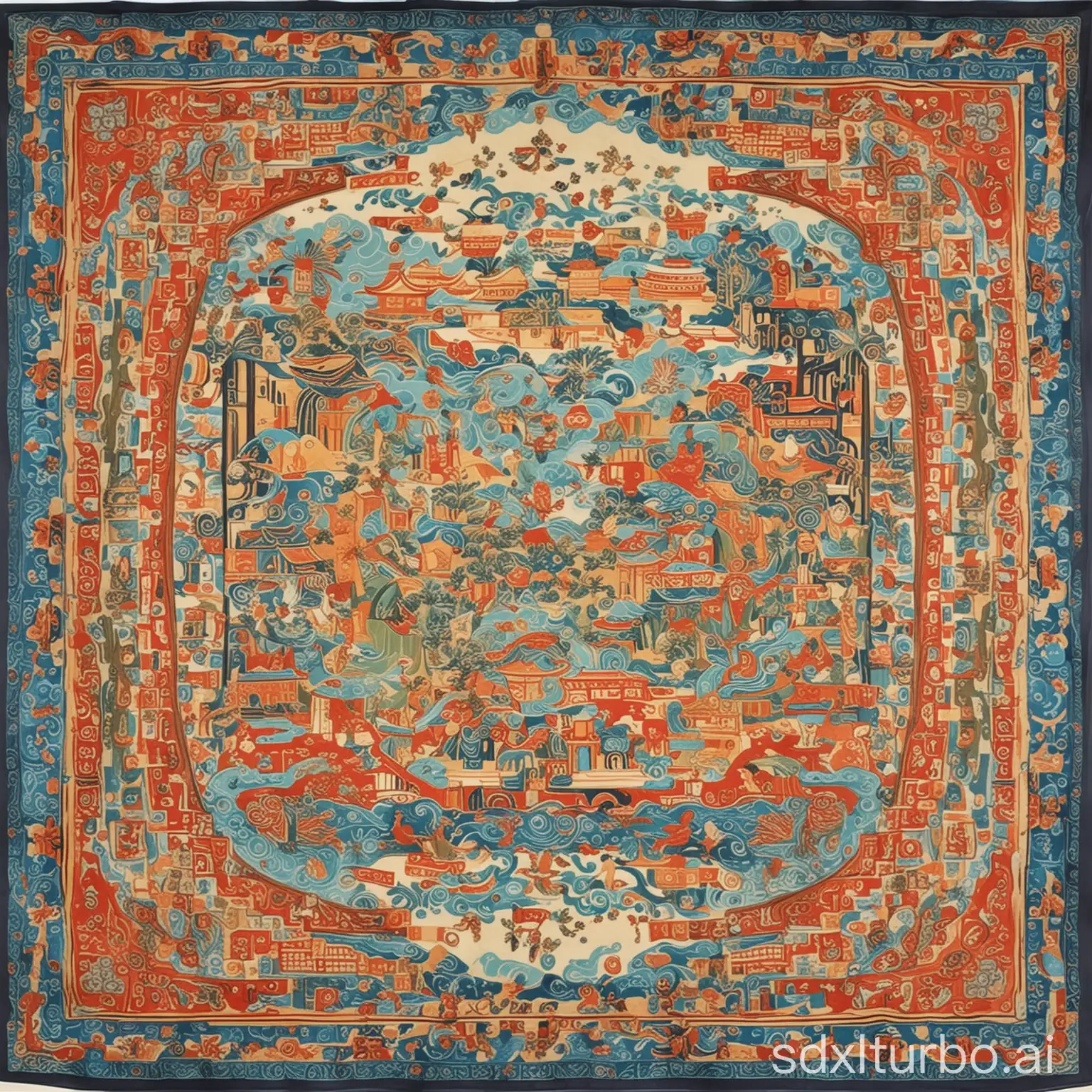 Dunhuang-Patterned-Silk-Scarf-Design-Vibrant-Crimetz-Inspired-Art
