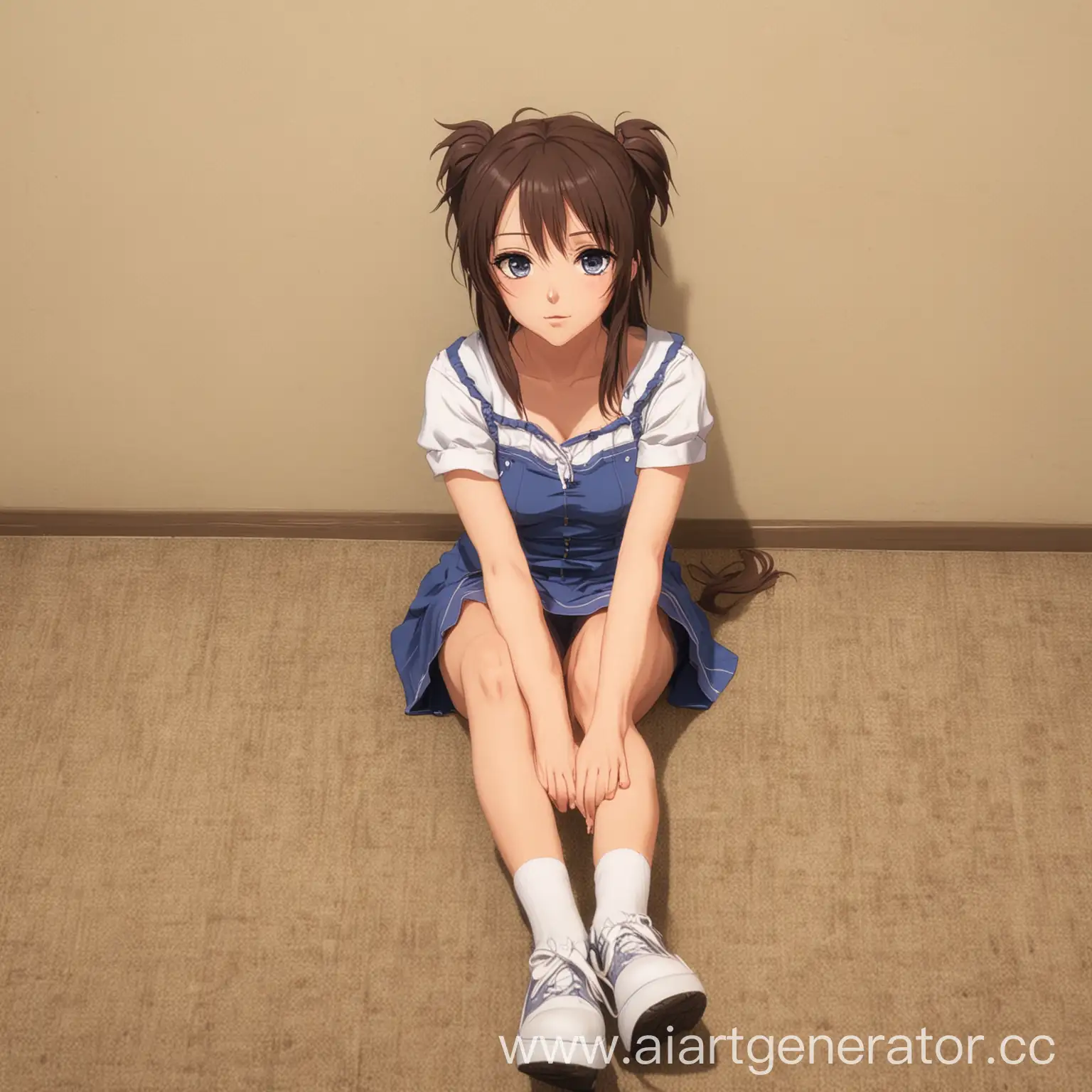 аниме девушка сидит на полу в полный рост