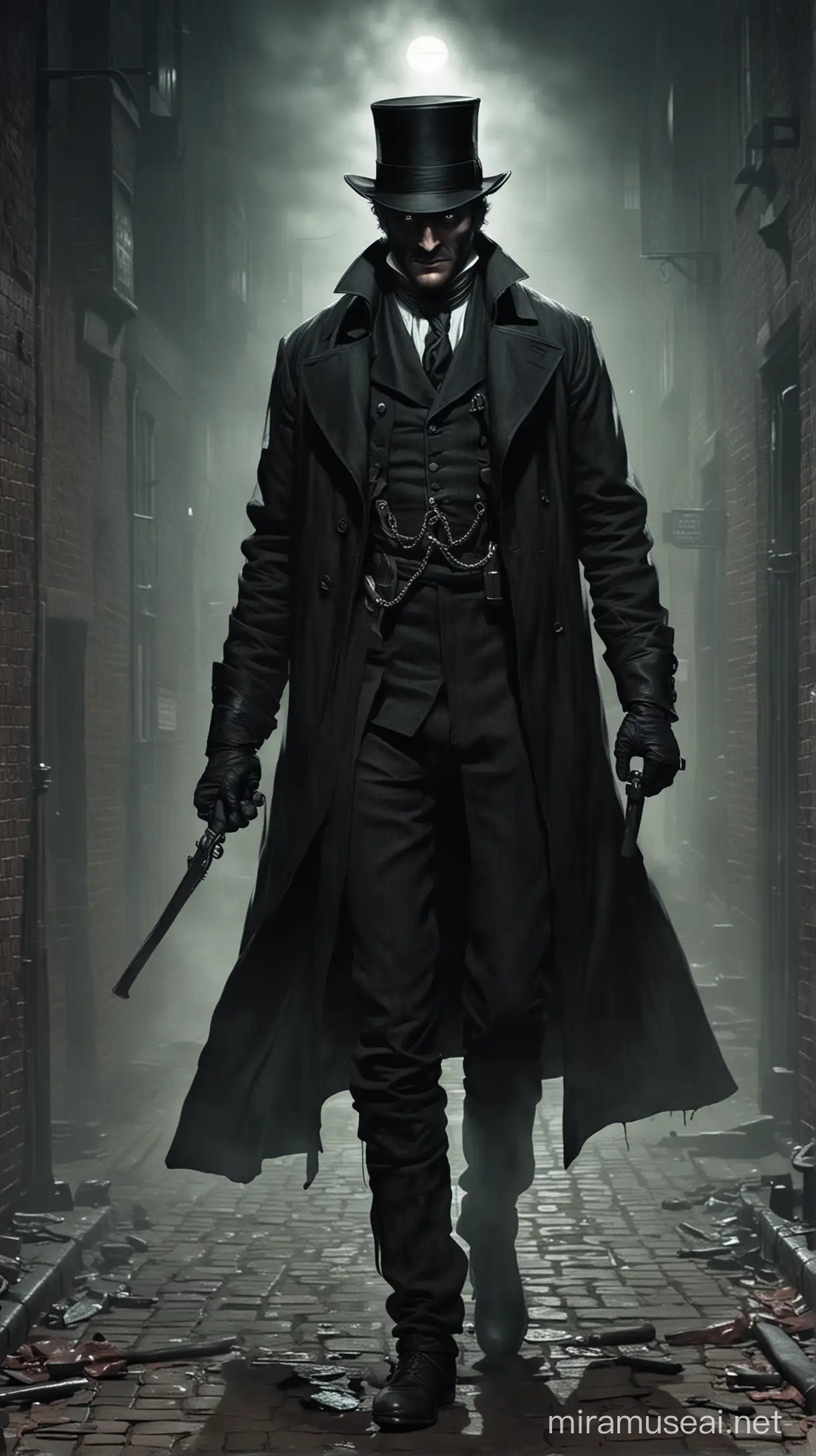 Mysterious Illustration of Jack the Ripper in Dark Alley