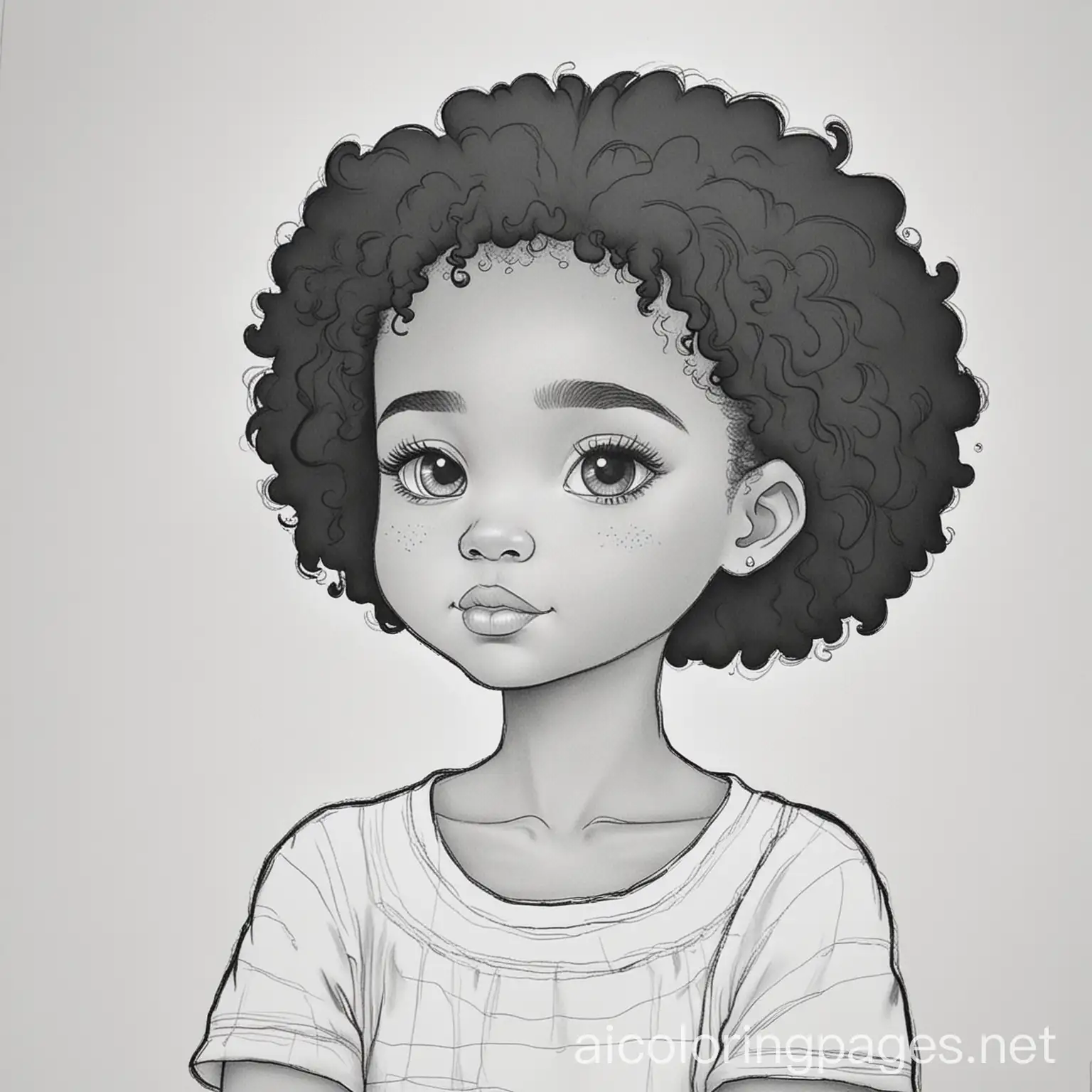black girl feeling lost, Coloring Page, black and white, line art, white background, Simplicity, Ample White Space. The background of the coloring page is plain white to make it easy for young children to color within the lines. The outlines of all the subjects are easy to distinguish, making it simple for kids to color without too much difficulty