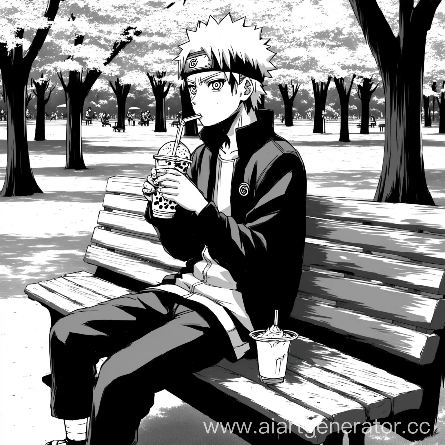 Naruto-Enjoying-a-Milkshake-in-Park-Bench-Scene