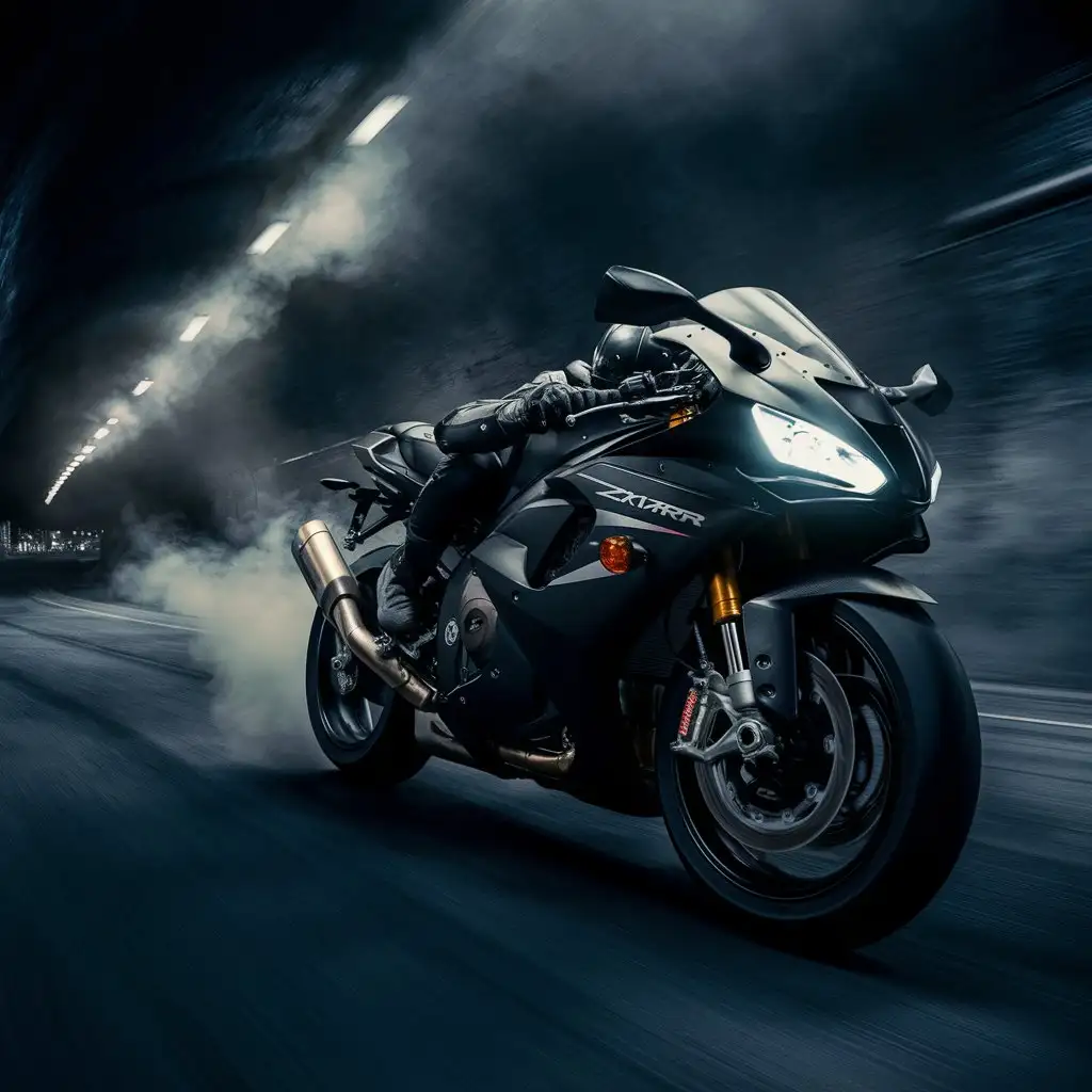 stretched zx10rr in a dark smokey tunnel