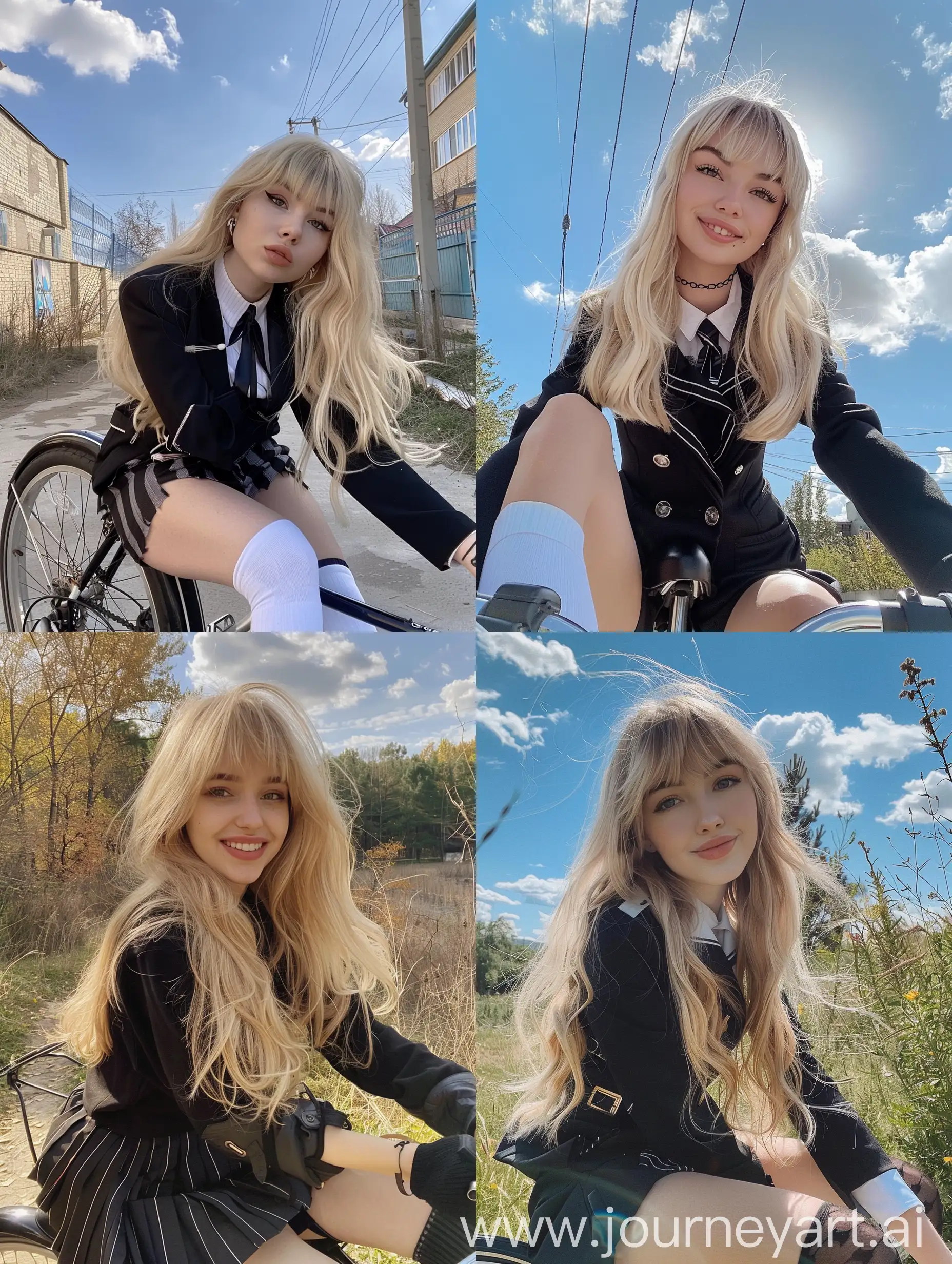 Young-Ukrainian-Influencer-in-Black-School-Uniform-Selfie-on-Bicycle