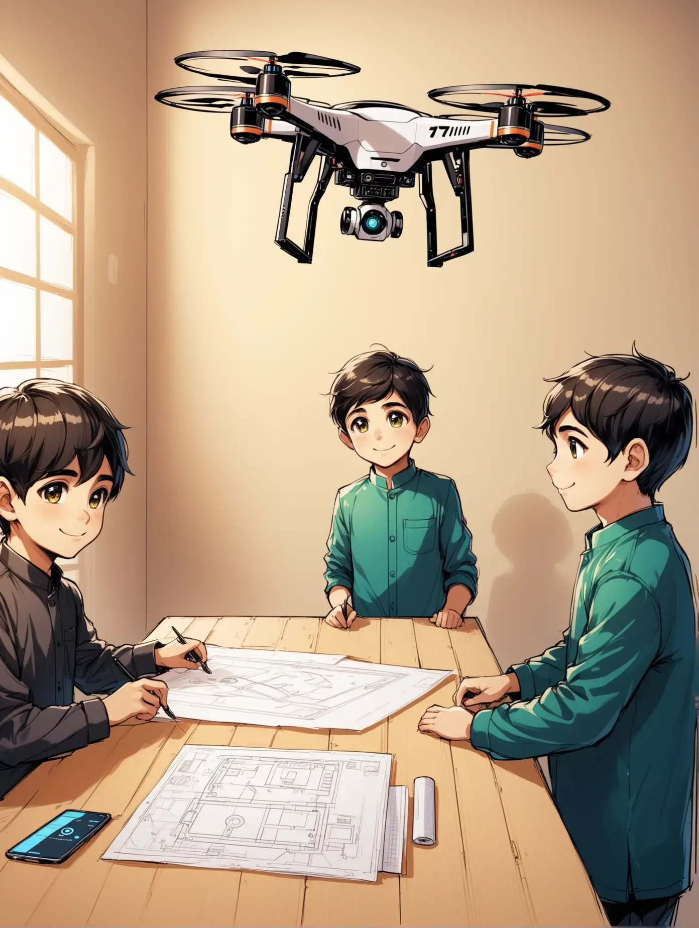 Persian Boys Designing HighTech Drones in Modern Workshop