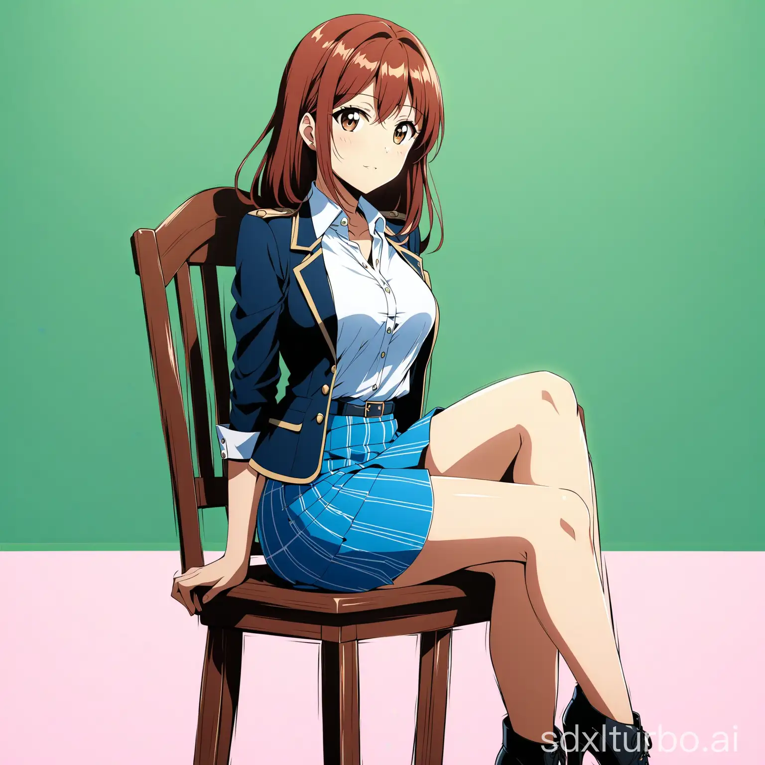 40 yo beauty mini skirt sitting on a chair anime