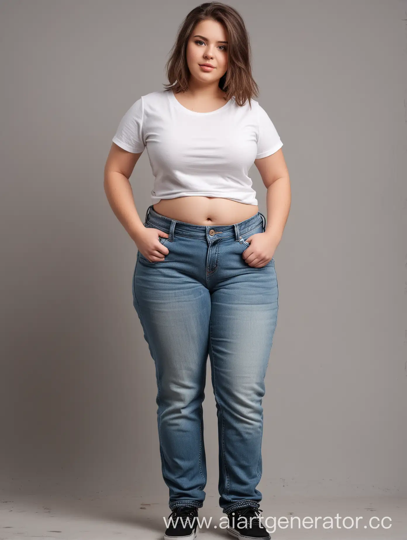 Chubby-Girl-in-TShirt-and-Jeans-with-Wide-Hips